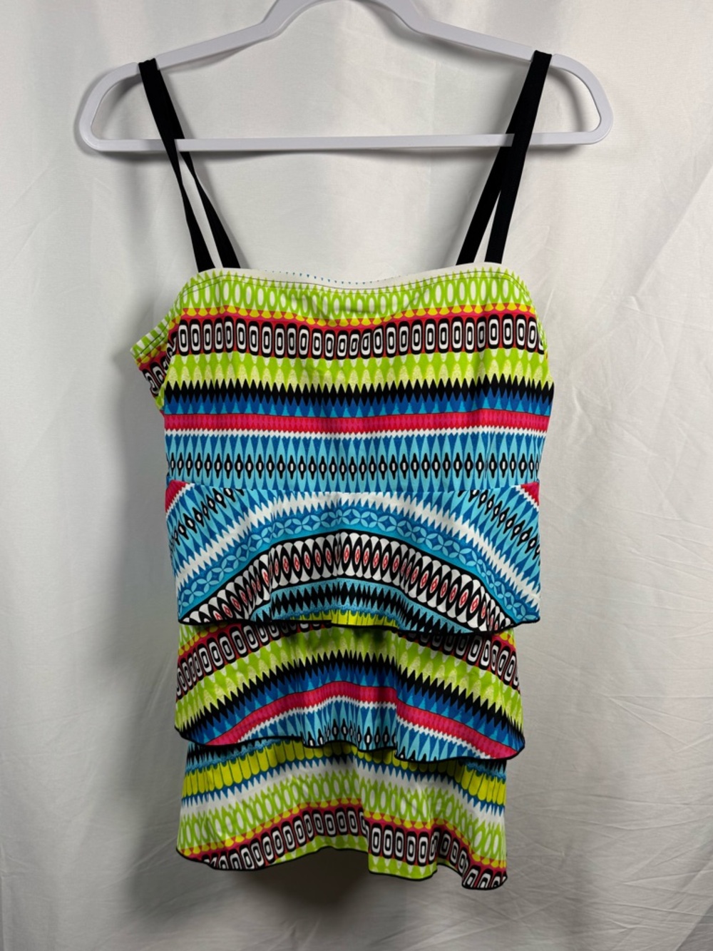 Swim By Cacique Multicolor Patterned Layered Swim Top With Black Straps 18